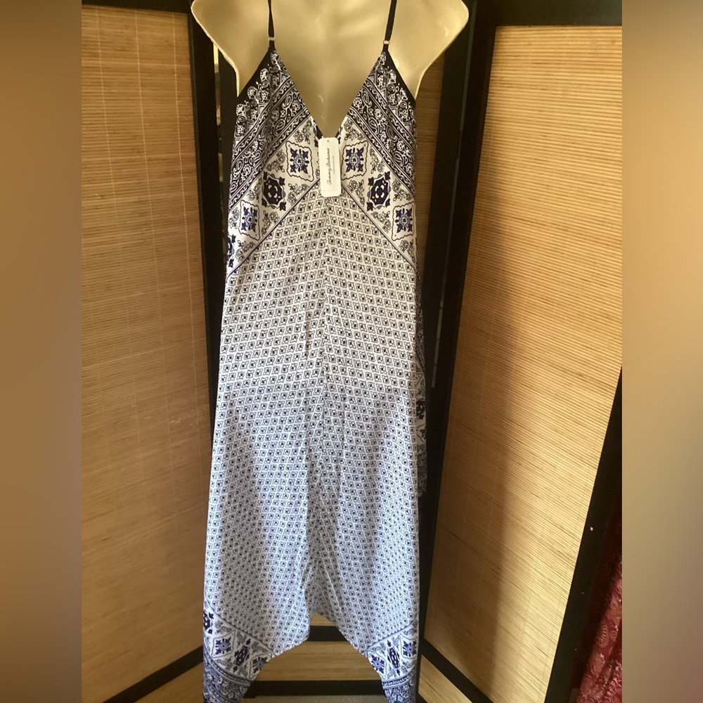 🌴 TOMMY BAHAMA Scarf Dress NWT Sz S / M Tika Tiles blue and white coverup - Picture 4 of 8